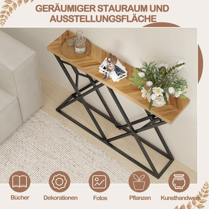 Masă consolă cu bază metalică geometrică, 140 cm