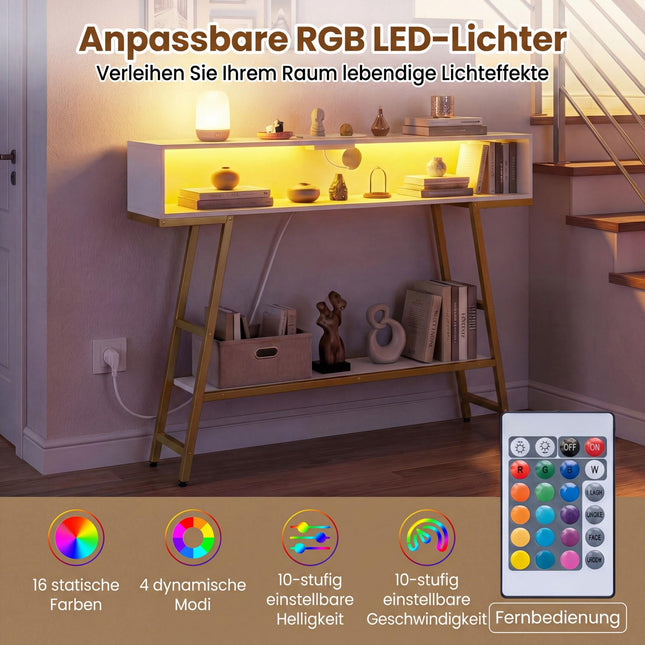 Masă consolă cu iluminare LED și stație de încărcare