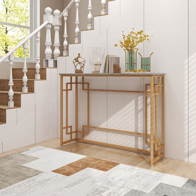 Consolă cu marmură și cadru metalic geometric Masă de intrare Narrow Golden