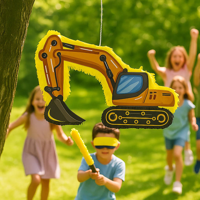 Set piñata pentru vehicule de construcții cu bâtă și mască