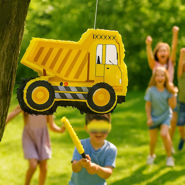 Set piñata pentru vehicule de construcții cu bâtă și mască