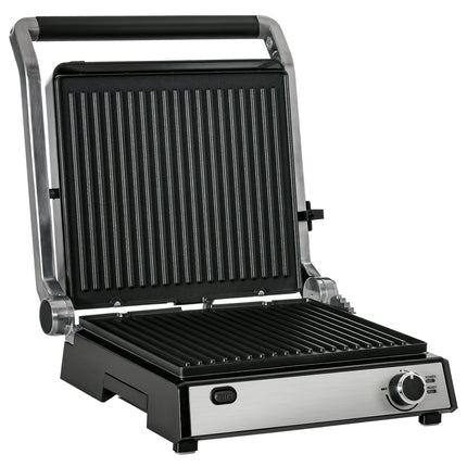 Gratar Contact Gratar Electric 2000W Gratar Masa Gratar Cu Termostat Reglabil 180 Grade Pliabil Otel Inoxidabil Argintiu + Negru 36,6 X 35,7 X 16,2 Cm