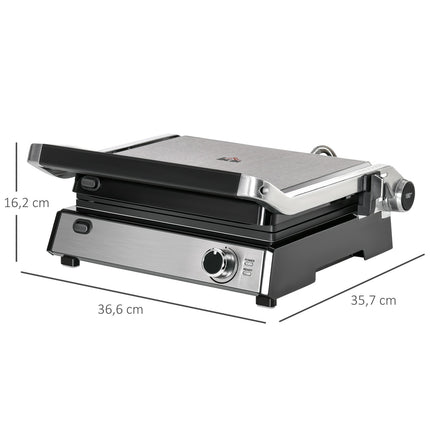 Gratar Contact Gratar Electric 2000W Gratar Masa Gratar Cu Termostat Reglabil 180 Grade Pliabil Otel Inoxidabil Argintiu + Negru 36,6 X 35,7 X 16,2 Cm