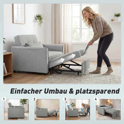 Canapea extensibilă 3 în 1 convertibilă, spătar reglabil, gri
