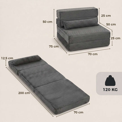 Convertible Floor Chair with Corduroy Cover, Dark Grey