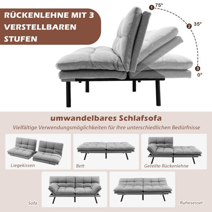 Canapea extensibilă convertibilă futon gri cu spătar reglabil