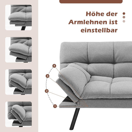Canapea extensibilă convertibilă futon gri cu spătar reglabil