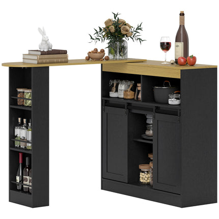 Masă de bar convertibilă în formă de L, MDF negru, spațiu amplu de depozitare