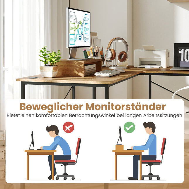 Birou convertibil în formă de L cu suport detașabil pentru monitor