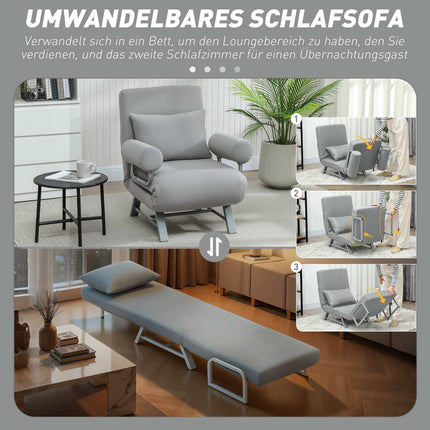 Fotoliu extensibil convertibil, ergonomic, material textil gri deschis