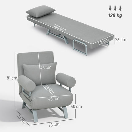 Fotoliu extensibil convertibil, ergonomic, material textil gri deschis