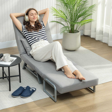 Fotoliu extensibil convertibil, ergonomic, material textil gri deschis