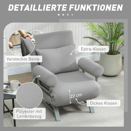 Fotoliu extensibil convertibil, ergonomic, material textil gri deschis