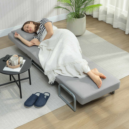 Fotoliu extensibil convertibil, ergonomic, material textil gri deschis