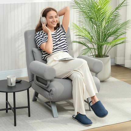 Fotoliu extensibil convertibil, ergonomic, material textil gri deschis