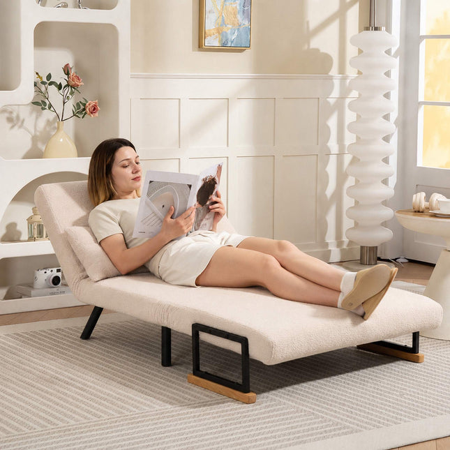 Convertible Velvet Sofa Bed with Cushions, Beige