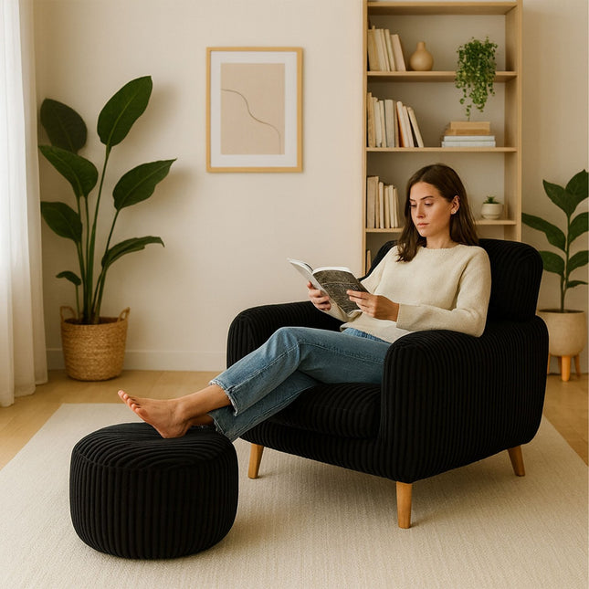 Corduroy Pouf – Round Floor Cushion, Boho Style