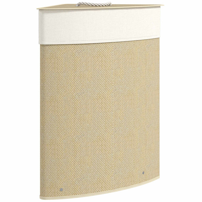 Coș de rufe din bambus de colț cu capac, 55 l, crem