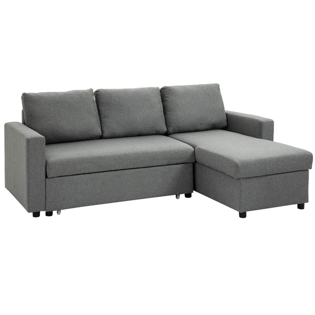Corner sofa bed, Storage, L-Shape, Linen Touch, Light grey