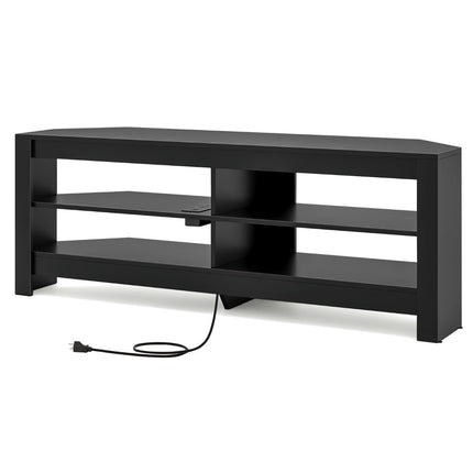 Corner TV cabinet with charging station & 4 shelves for TVs up to 65 inches TV lowboard TV cabinet black