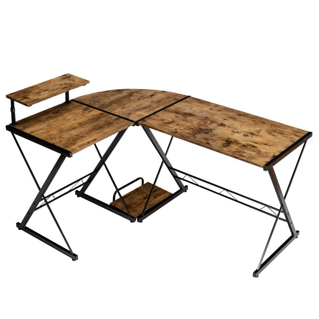 Birou de colț Birou de calculator în formă de L din lemn 147 x 112 x 79 cm maro
