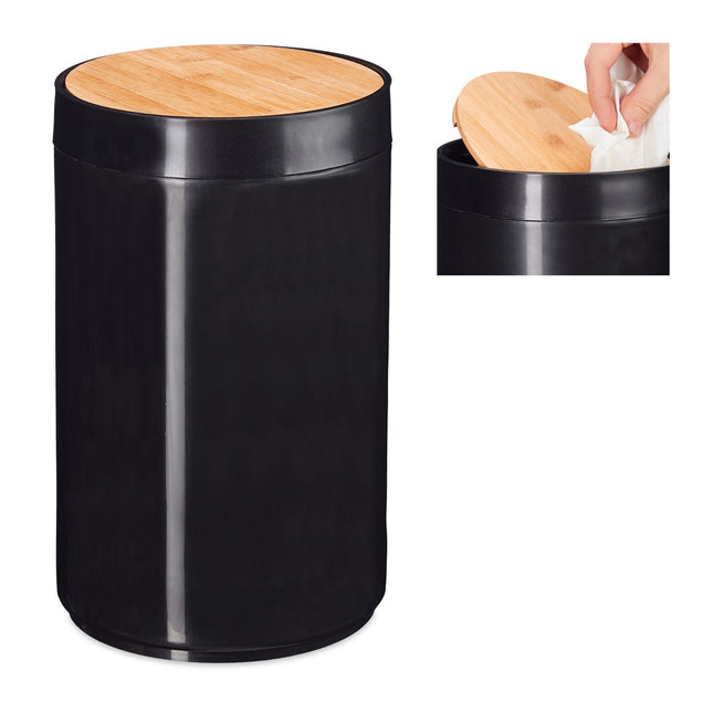 Coș cosmetic cu capac pivotant din bambus