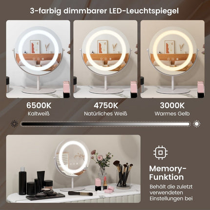 Oglindă cosmetică cu diametrul de 25 cm și iluminare oglindă cu LED reglabilă în 3 culori alb