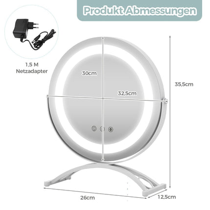 Cosmetic mirror with 30 cm diameter & lighting 3-color dimmable LED mirror white