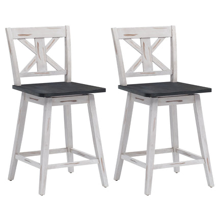 Set de 2 scaune de bar cu înălțime de blat, pivotante de 61 cm, picioare din lemn