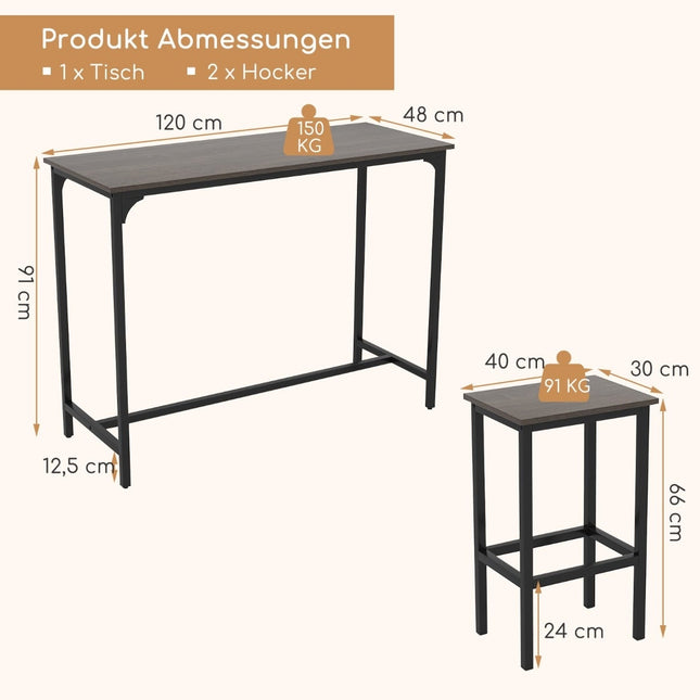 Counter-Height Dining Set with Table & 2 Stools, Industrial Style