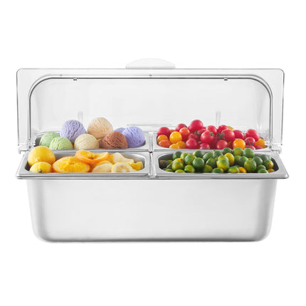 Countertop Buffet Condiment Server, 4-Pan, Clear Lid