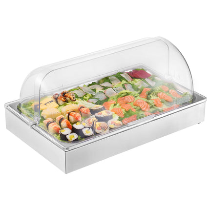Countertop Condiment Server, Stainless Tray, Lid, 3 Ice Trays