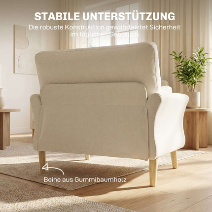 Fotoliu decorativ din catifea crem, șezut de 83 cm, include 2 perne