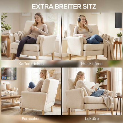 Fotoliu decorativ din catifea crem, șezut de 83 cm, include 2 perne