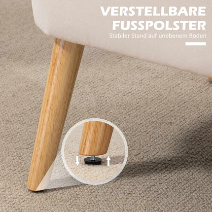 Canapea cu 2 locuri, alb crem, material rezistent, picioare din lemn