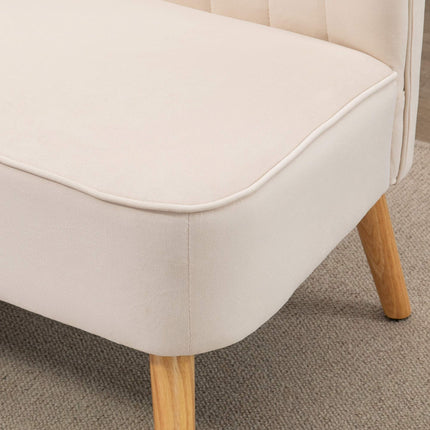 Canapea cu 2 locuri, alb crem, material rezistent, picioare din lemn