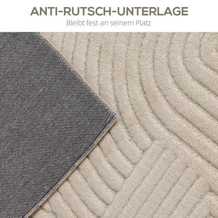 Cream White Area Rug, 15mm Pile, Non-Slip, 200x140 cm