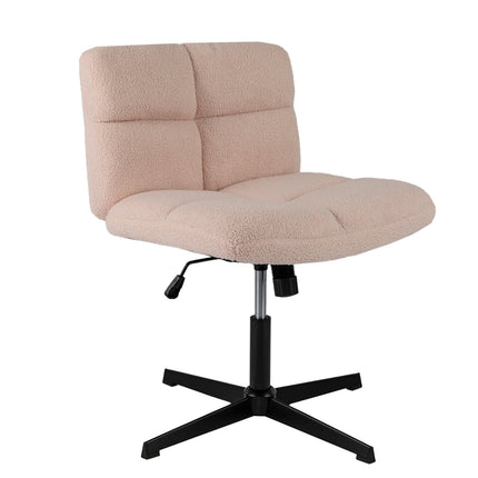 Scaun de birou cu picioare încrucișate, blană artificială roz, design ergonomic