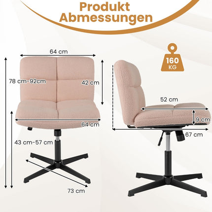 Scaun de birou cu picioare încrucișate, blană artificială roz, design ergonomic
