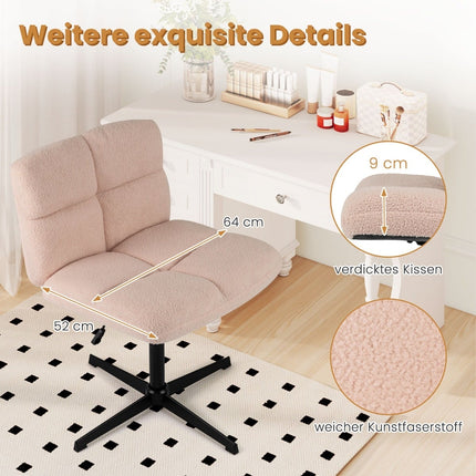 Scaun de birou cu picioare încrucișate, blană artificială roz, design ergonomic