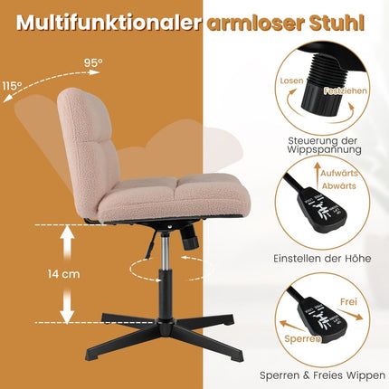 Scaun de birou cu picioare încrucișate, blană artificială roz, design ergonomic