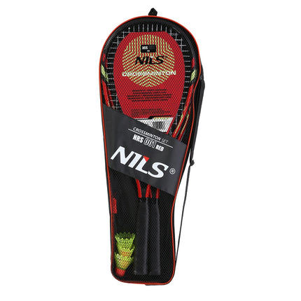 Set Crossminton cu 2 rachete, volante, husa rosie