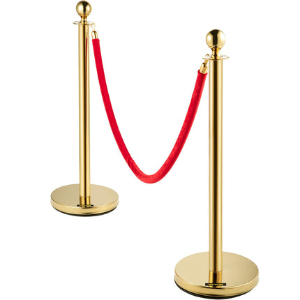 Crowd Control Stanchion Posts Set, 2 Gold, 1.5m Red Rope