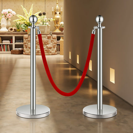 Crowd Control Stanchion Set, 4 Posts, 2 Velvet Ropes, 5 ft