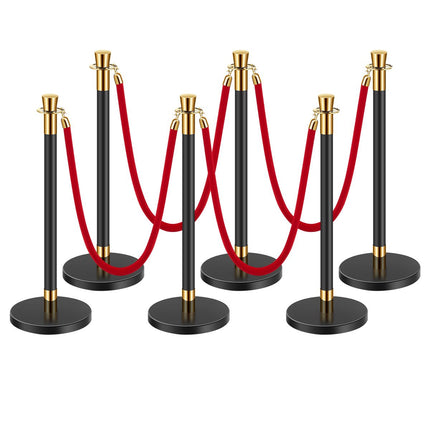 Crowd Control Stanchion Set, 6 Posts with 4 Red Ropes