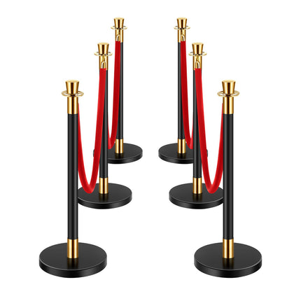 Crowd Control Stanchion Set, 6 Posts with 4 Red Ropes
