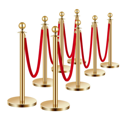 Crowd Control Stanchion Set, 8 Posts, 6 Red Velvet Ropes