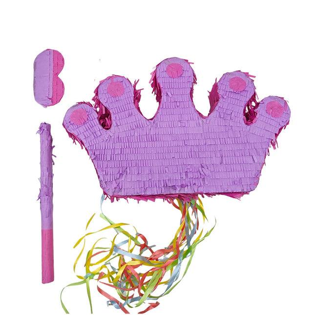 Set de piñata Crown cu băț și mască pentru ochi