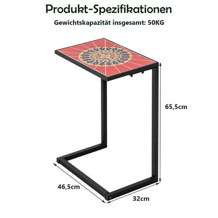 Masuta laterala in forma de C masa canapea cu cadru metalic masa de patio 46,5 x 32 x 65,5 cm negru + rosu