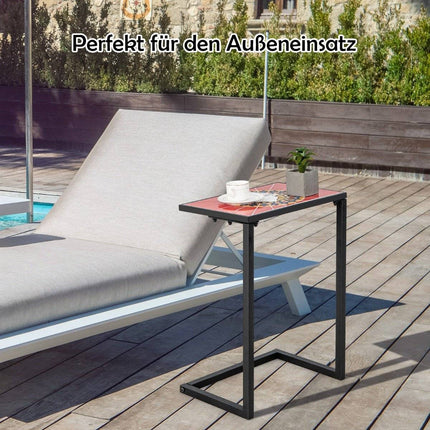 Masuta laterala in forma de C masa canapea cu cadru metalic masa de patio 46,5 x 32 x 65,5 cm negru + rosu